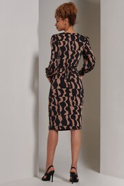 Jolie Moi Brown Gwen Print Long Sleeve Pegged Dress - Image 2 of 6