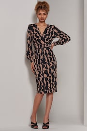 Jolie Moi Brown Gwen Print Long Sleeve Pegged Dress - Image 4 of 6