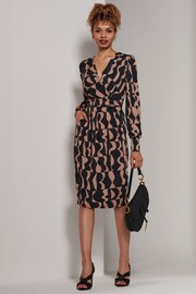 Jolie Moi Brown Gwen Print Long Sleeve Pegged Dress - Image 6 of 6