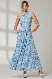 Jolie Moi Blue Abstract Ruched Waist Jersey Maxi Dress - Image 4 of 6
