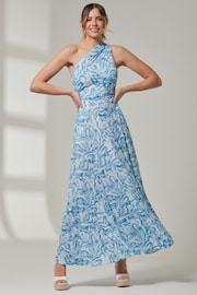 Jolie Moi Blue Abstract Ruched Waist Jersey Maxi Dress - Image 5 of 6