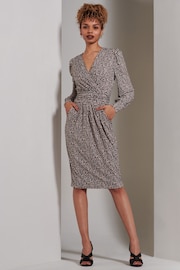 Jolie Moi Brown Gwen Print Long Sleeve Pegged Dress - Image 1 of 6