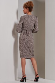 Jolie Moi Brown Gwen Print Long Sleeve Pegged Dress - Image 2 of 6