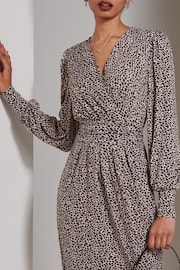 Jolie Moi Brown Gwen Print Long Sleeve Pegged Dress - Image 3 of 6