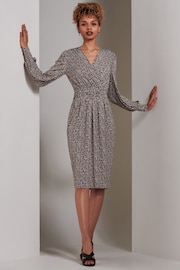 Jolie Moi Brown Gwen Print Long Sleeve Pegged Dress - Image 5 of 6