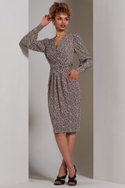 Jolie Moi Brown Gwen Print Long Sleeve Pegged Dress - Image 6 of 6