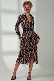 Jolie Moi Brown Becca Long Sleeve Jersey Shirt Dress - Image 1 of 6
