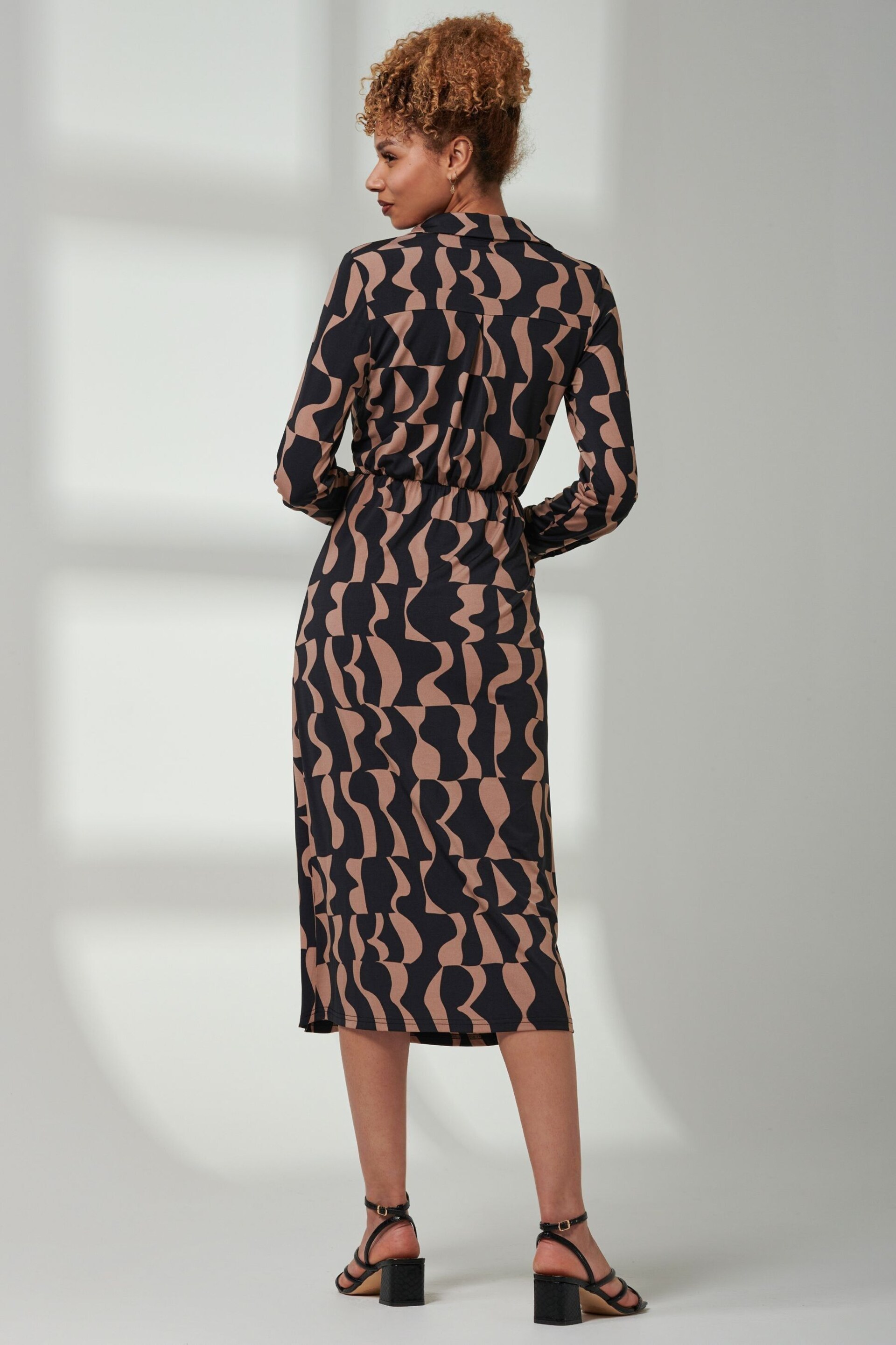 Jolie Moi Brown Becca Long Sleeve Jersey Shirt Dress - Image 2 of 6