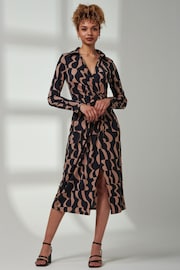 Jolie Moi Brown Becca Long Sleeve Jersey Shirt Dress - Image 4 of 6
