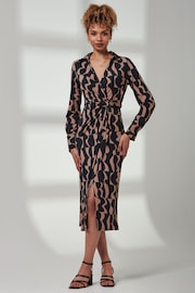 Jolie Moi Brown Becca Long Sleeve Jersey Shirt Dress - Image 6 of 6