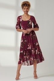 Jolie Moi Purple Tiered Hem Midi Mesh Dress - Image 4 of 6