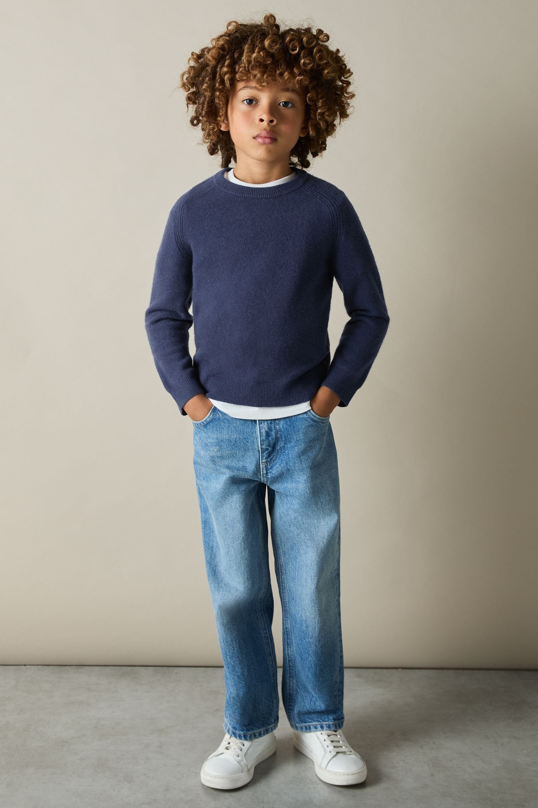 Reiss Dark Airforce Blue Cloud 3 9 yrs Wool Blend Crew Neck Jumper