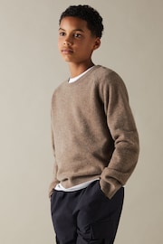 Reiss Brown Melange Cloud Junior Wool Blend Crew Neck Jumper - Image 3 of 4