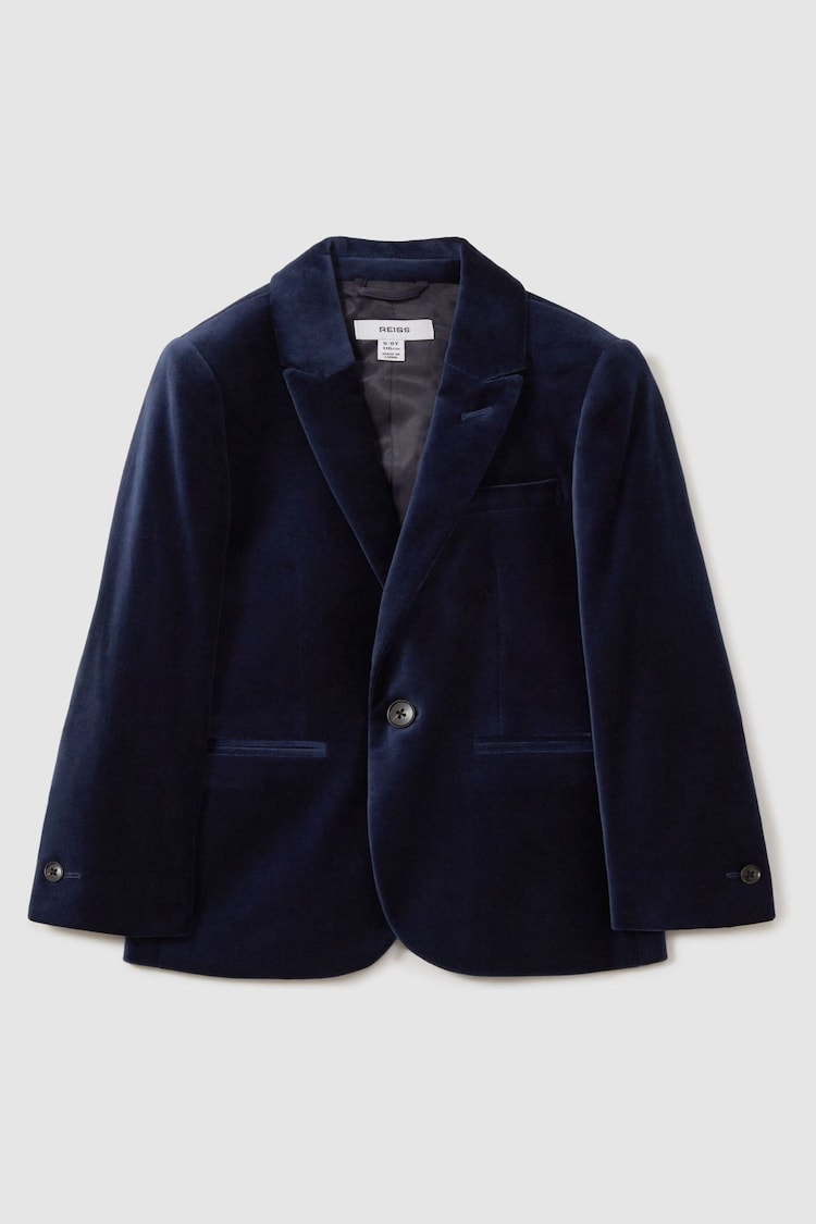 Reiss Baltic Blue Apsara Junior Velvet Single Breasted Blazer - Image 2 of 4