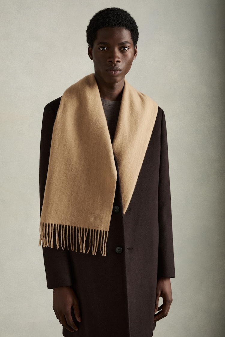 Reiss Soft Camel Picton Wool and Cashmere Scarf - Image 2 of 4