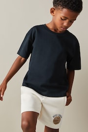 Reiss Washed Navy Selby Junior Oversized Cotton Crew Neck T-Shirt - Image 3 of 4