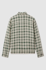 Reiss Ivory/Dark Green Bergoma Ché Textured Check Zip-Through Jacket - Image 4 of 6