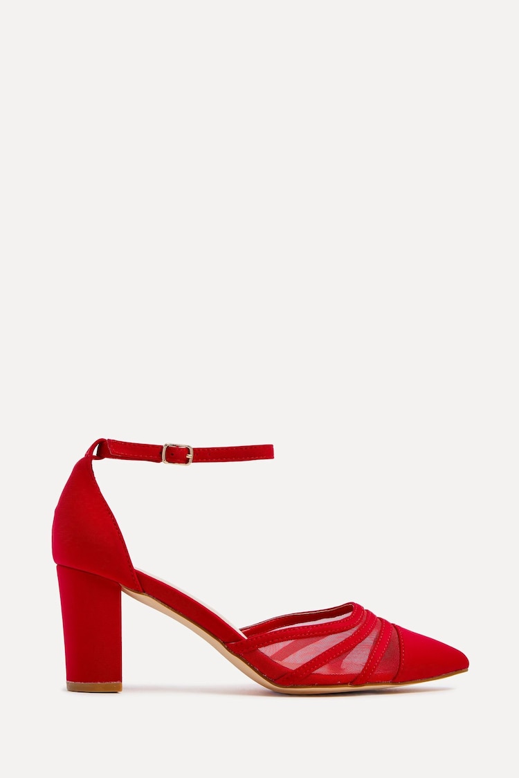 Linzi Red Tasha Scuba Block Court Heels With Mesh Front Detail - Image 2 of 5