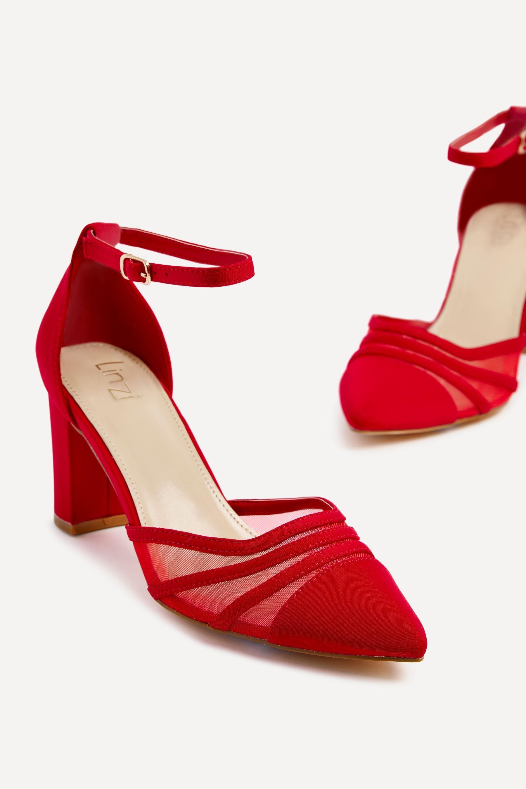 Red pointed block heels sale