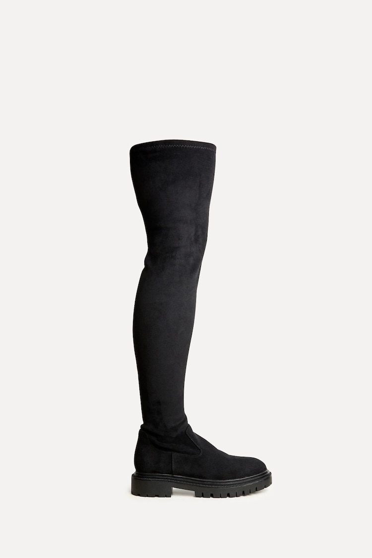 Linzi Black Suede Sonny Over The Knee Long Boots - Image 2 of 5