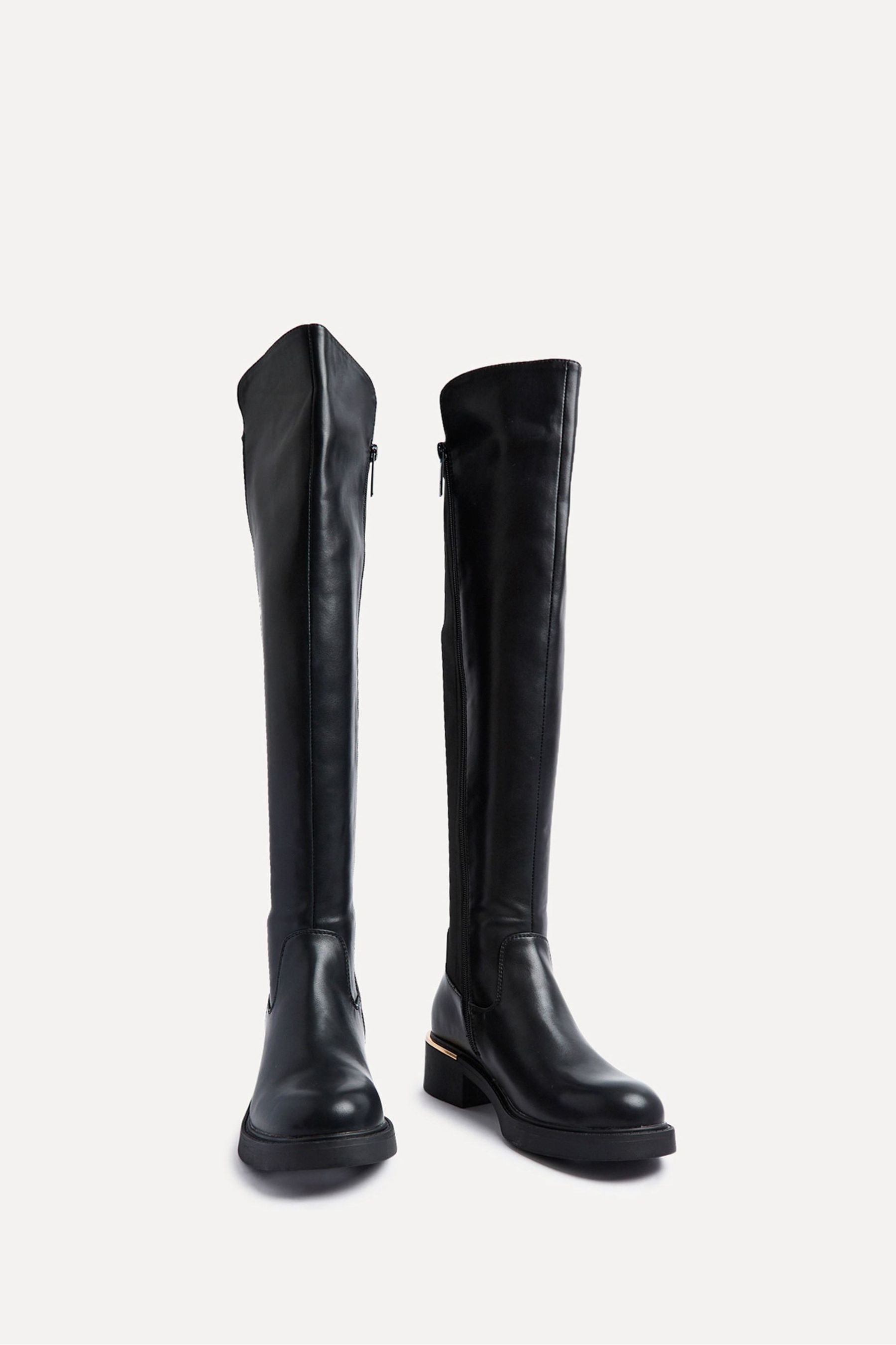 Buy Linzi Black Sawyer Knee High Classic Riding Boots With Gold Trim from Next Luxembourg