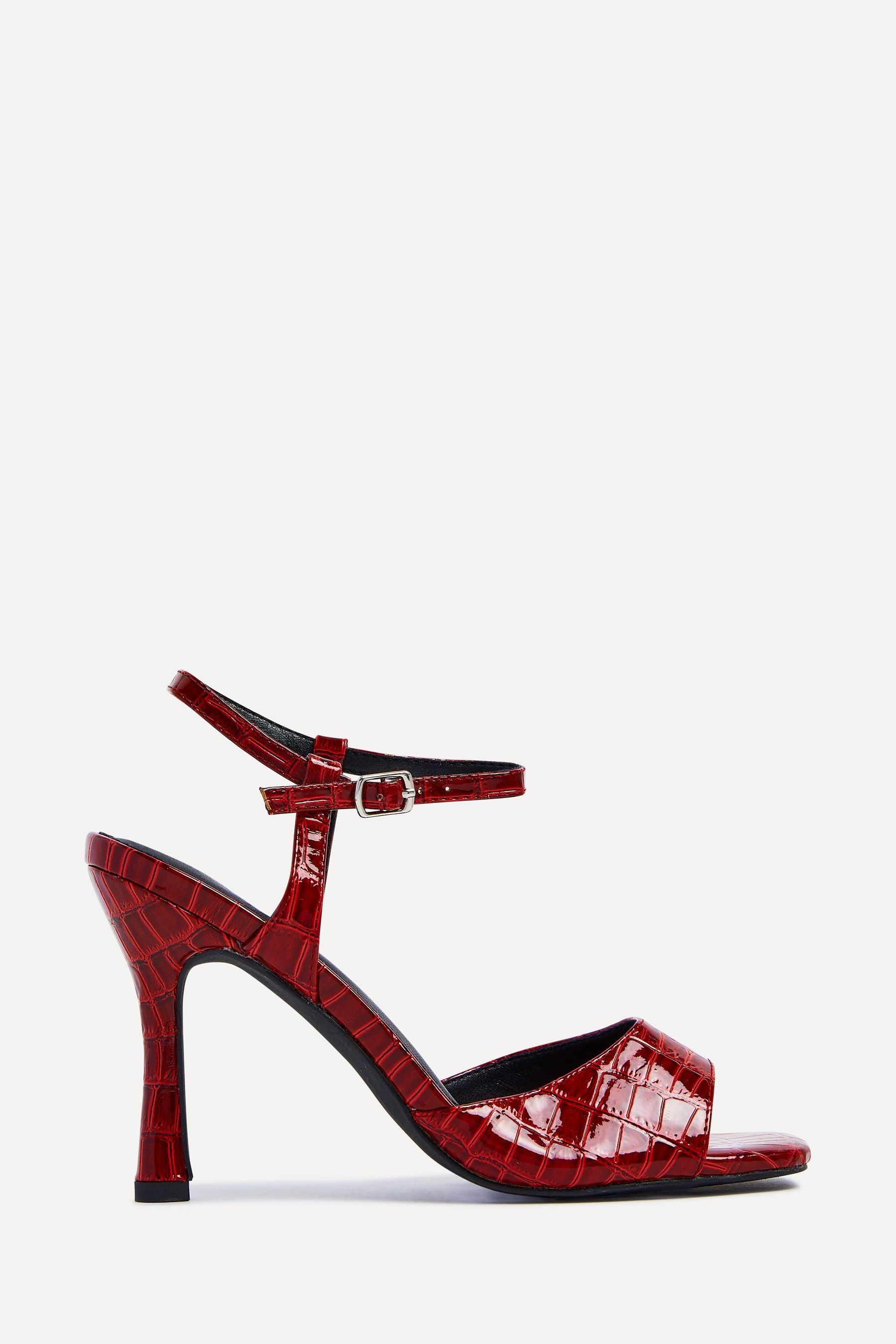 Linzi Burgundy Red Laila Croc Effect Stiletto Heeled Sandals