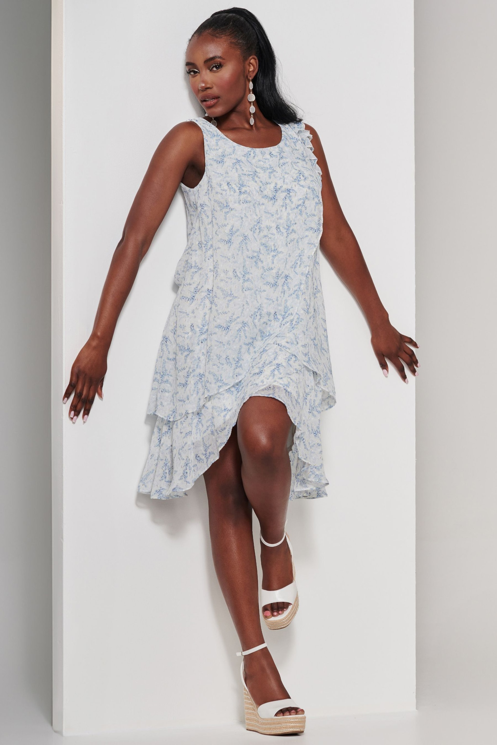 Jolie Moi White Frill Chiffon Mini Swing Dress - Image 6 of 6