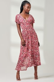 Jolie Moi Pink Wrap Dip Hem Mesh Maxi Dress - Image 5 of 6