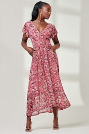 Jolie Moi Pink Wrap Dip Hem Mesh Maxi Dress - Image 6 of 6