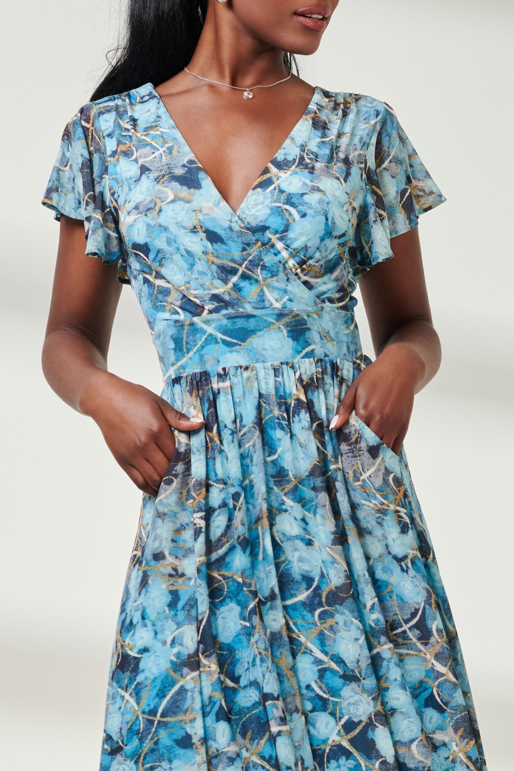 Buy Jolie Moi Blue Wrap Dip Hem Mesh Maxi Dress from the Next UK online ...