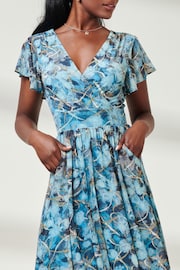 Jolie Moi Blue Wrap Dip Hem Mesh Maxi Dress - Image 3 of 6