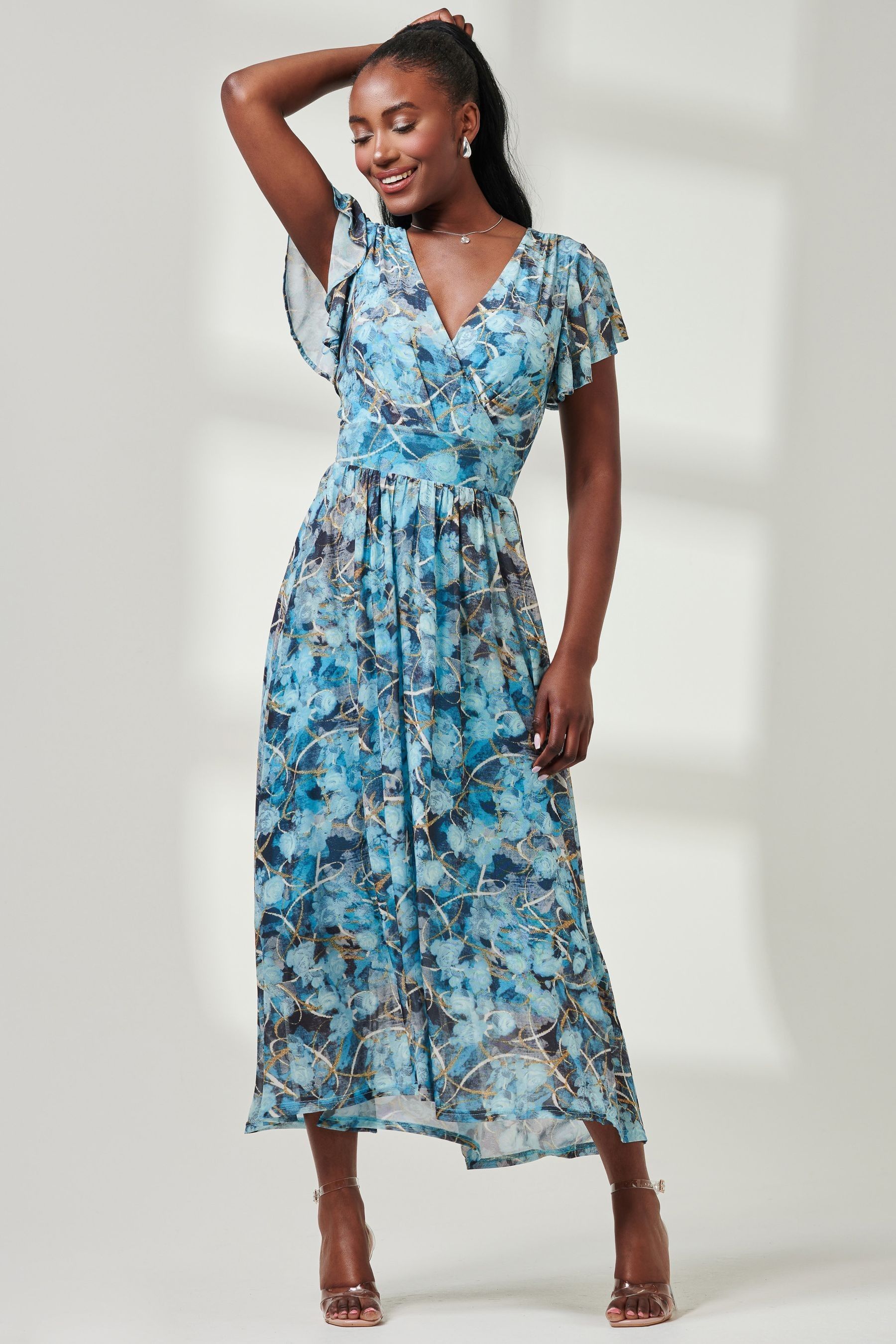 Buy Jolie Moi Blue Wrap Dip Hem Mesh Maxi Dress from the Next UK online ...