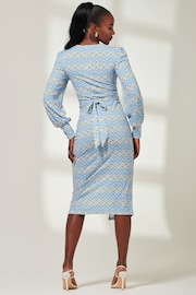 Jolie Moi Blue Print Long Sleeve Jersey Pencil Dress - Image 2 of 6