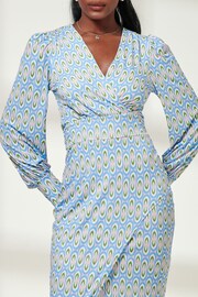 Jolie Moi Blue Print Long Sleeve Jersey Pencil Dress - Image 3 of 6