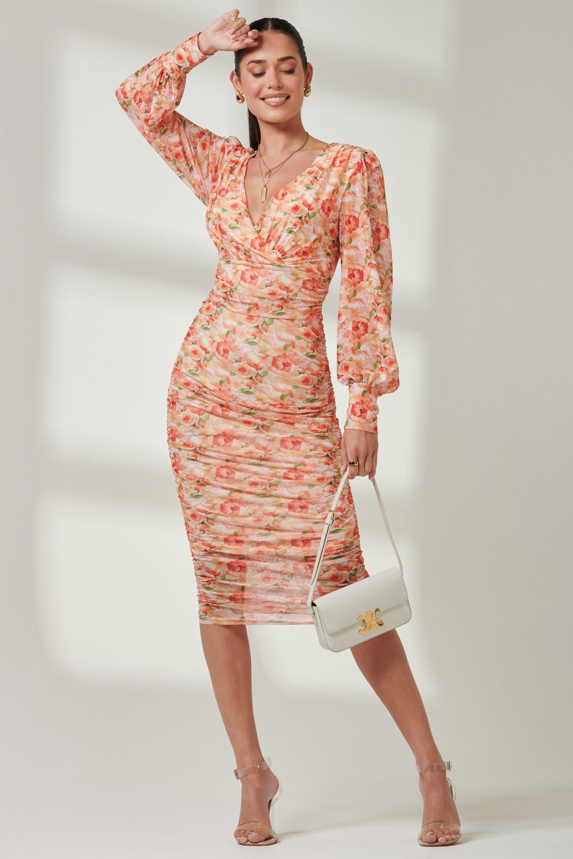Jolie Moi Orange Long Sleeve Soft Silky Jersey Maxi Dress - Image 6 of 6