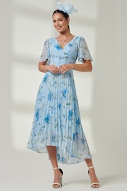 Jolie Moi Blue Pleated Dip Hem Chiffon Maxi Dress - Image 1 of 6