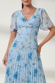 Jolie Moi Blue Pleated Dip Hem Chiffon Maxi Dress - Image 3 of 6