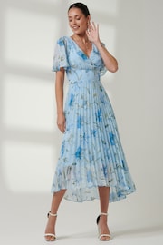 Jolie Moi Blue Pleated Dip Hem Chiffon Maxi Dress - Image 6 of 6