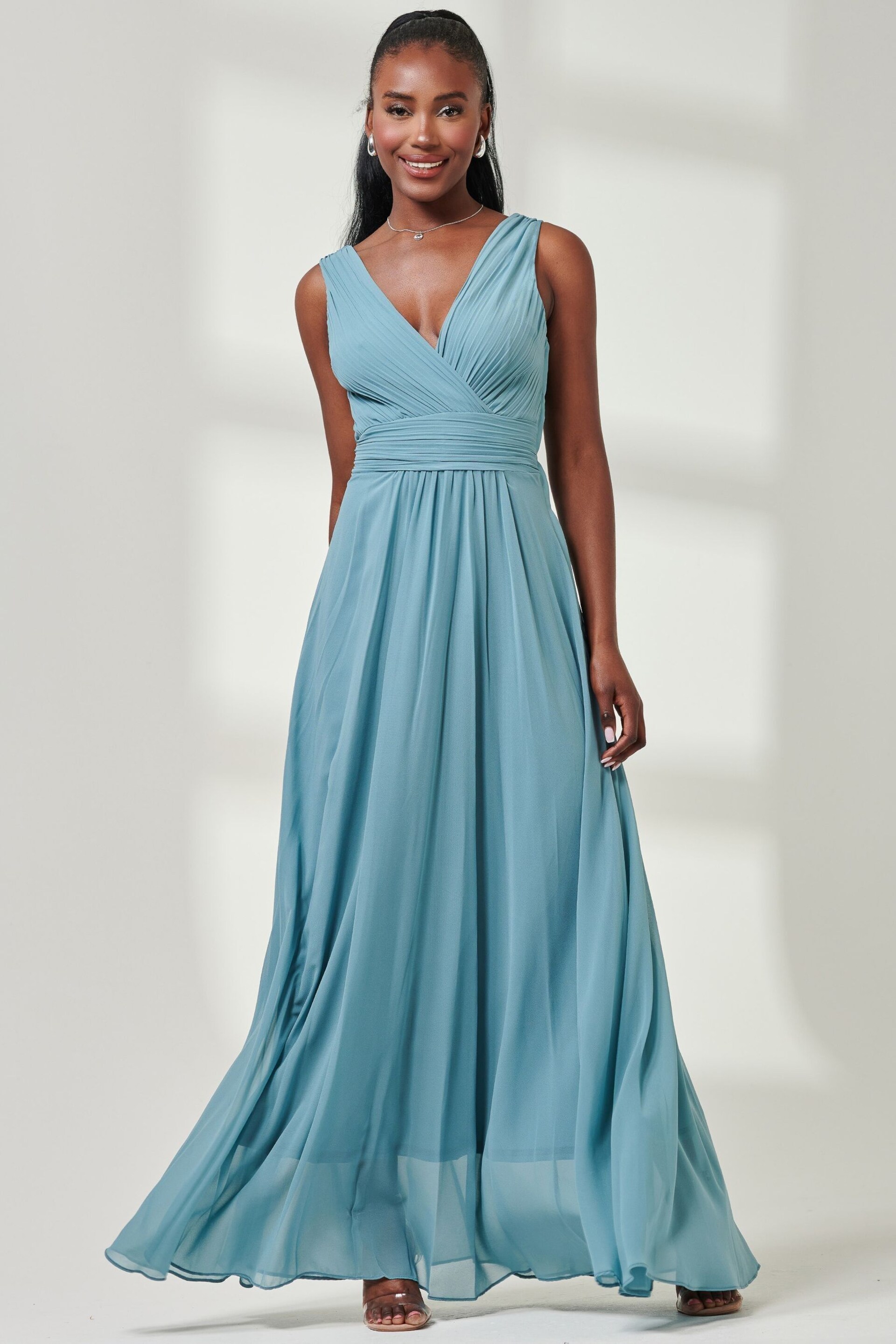 Jolie Moi Green Pleated Bodice Chiffon Maxi Dress - Image 5 of 6