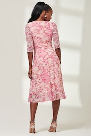 Jolie Moi Pink Brisa Mesh 3/4 Sleeve Midi Dress - Image 2 of 6