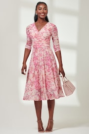 Jolie Moi Pink Brisa Mesh 3/4 Sleeve Midi Dress - Image 5 of 6