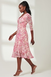 Jolie Moi Pink Brisa Mesh 3/4 Sleeve Midi Dress - Image 6 of 6