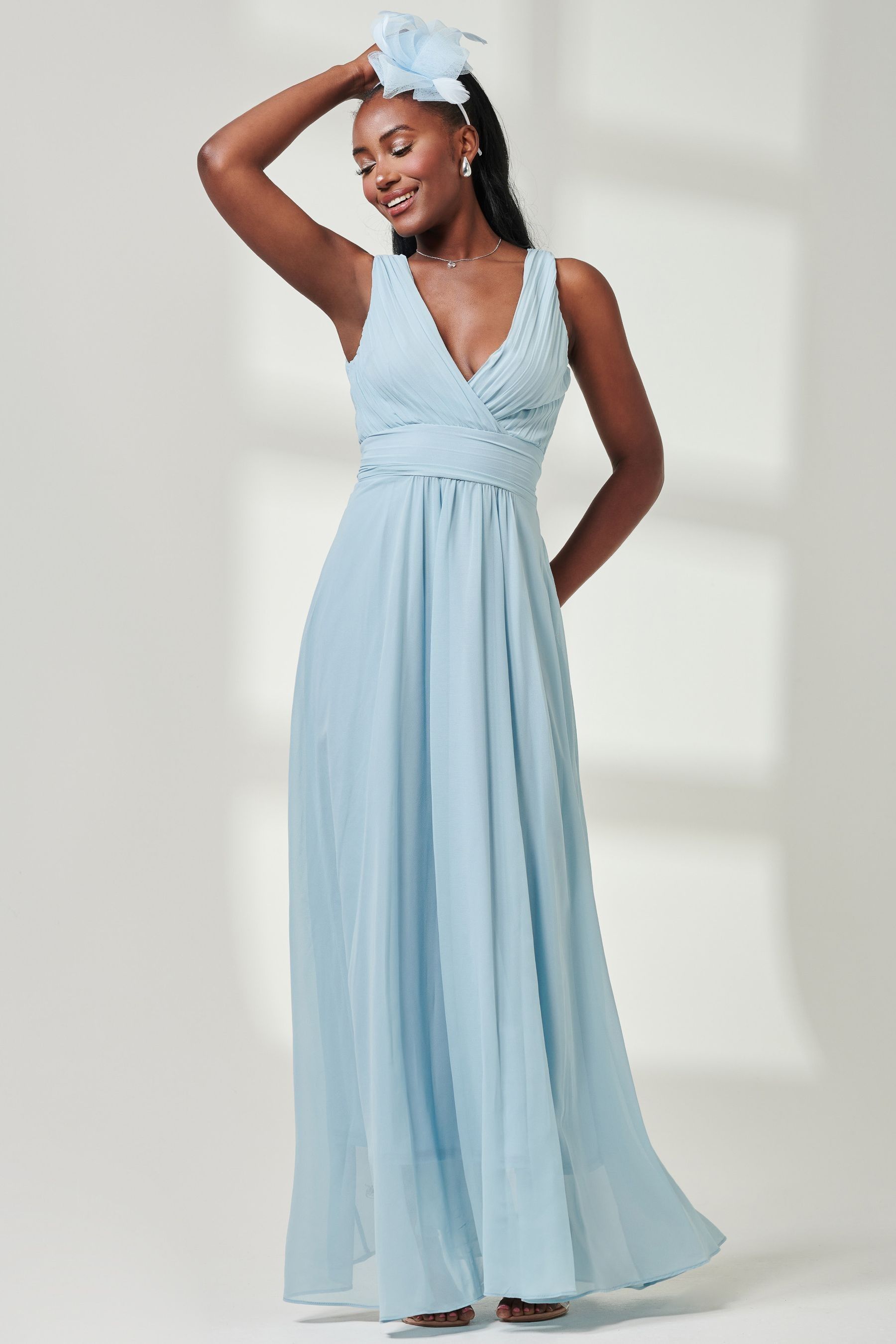 Buy Jolie Moi Mid Blue Pleated Bodice Chiffon Maxi Dress from the Next UK online shop