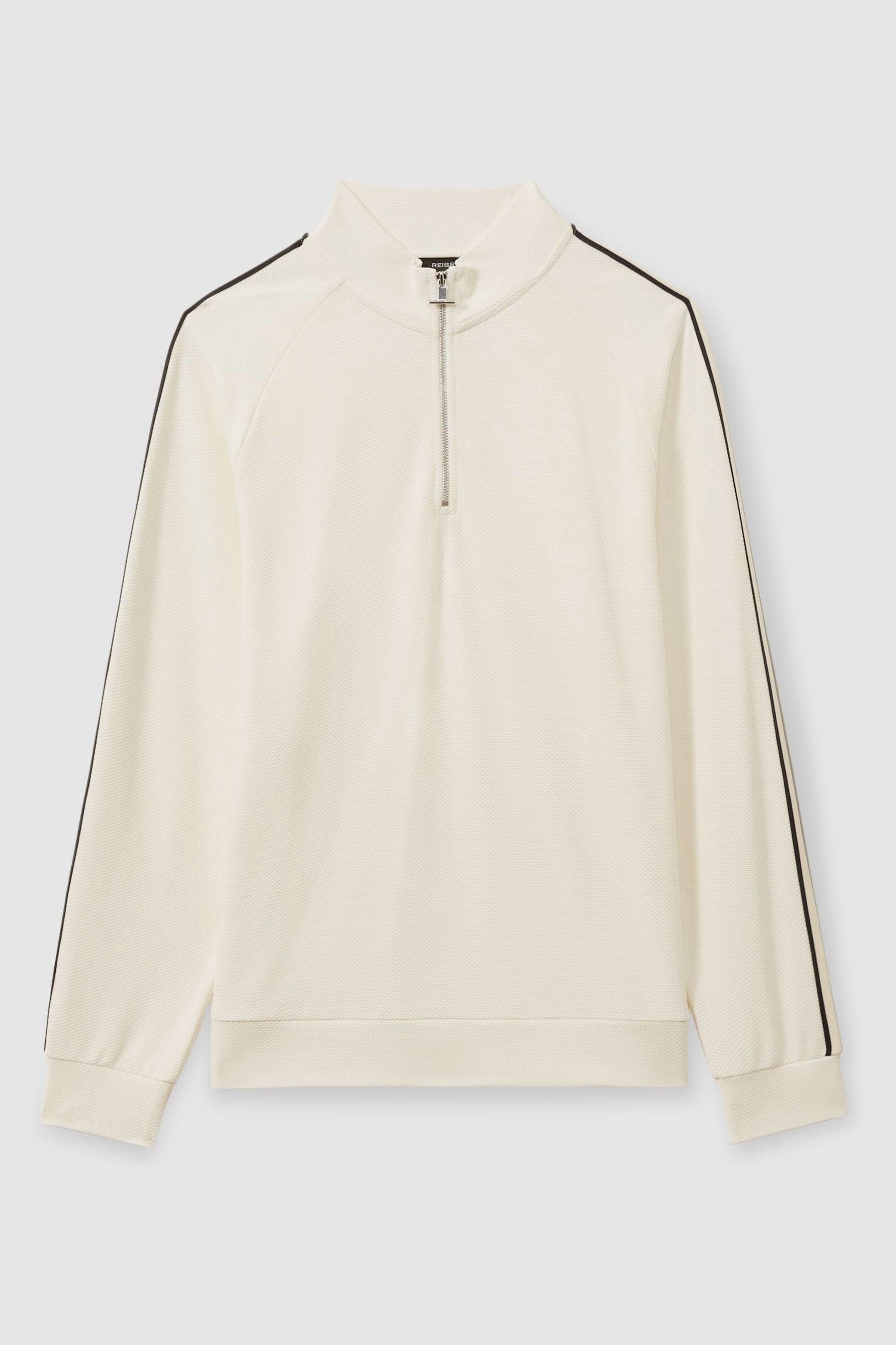Reiss Off White Chicago Textured Stripe Half Zip Funnel Neck Sweatshirt
