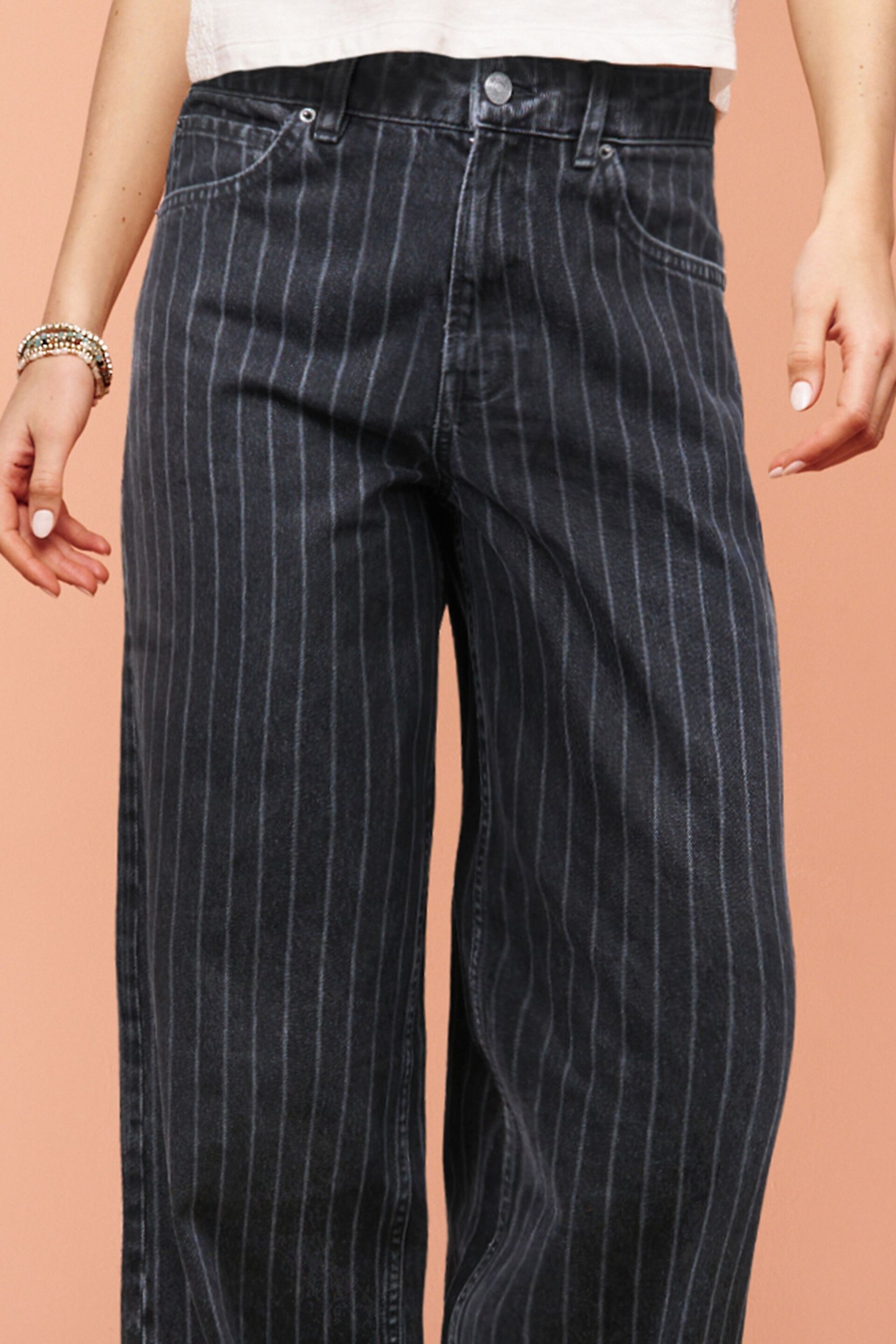 Black Stripe Wide Leg Jeans - Image 2 of 2