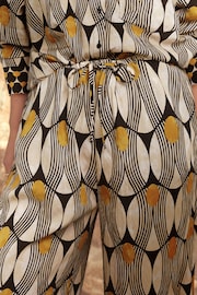 Monochrome/Yellow Geometric Print Drawstring Wide Leg Trousers - Image 4 of 6