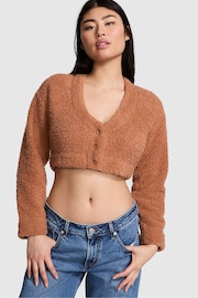 Victoria's Secret PINK Toffee Brown Cosy Knit Cropped Cardigan Pyjama Top - Image 1 of 3