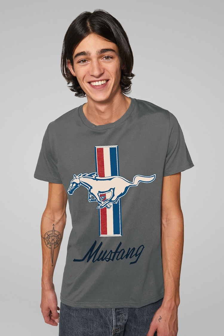 All + Every Grey Mens Ford Mustang Horse 100% Cotton T-Shirt - Image 2 of 5