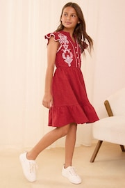 Love & Roses Red Embroidered V Neck Dress (5-16yrs) - Image 3 of 4