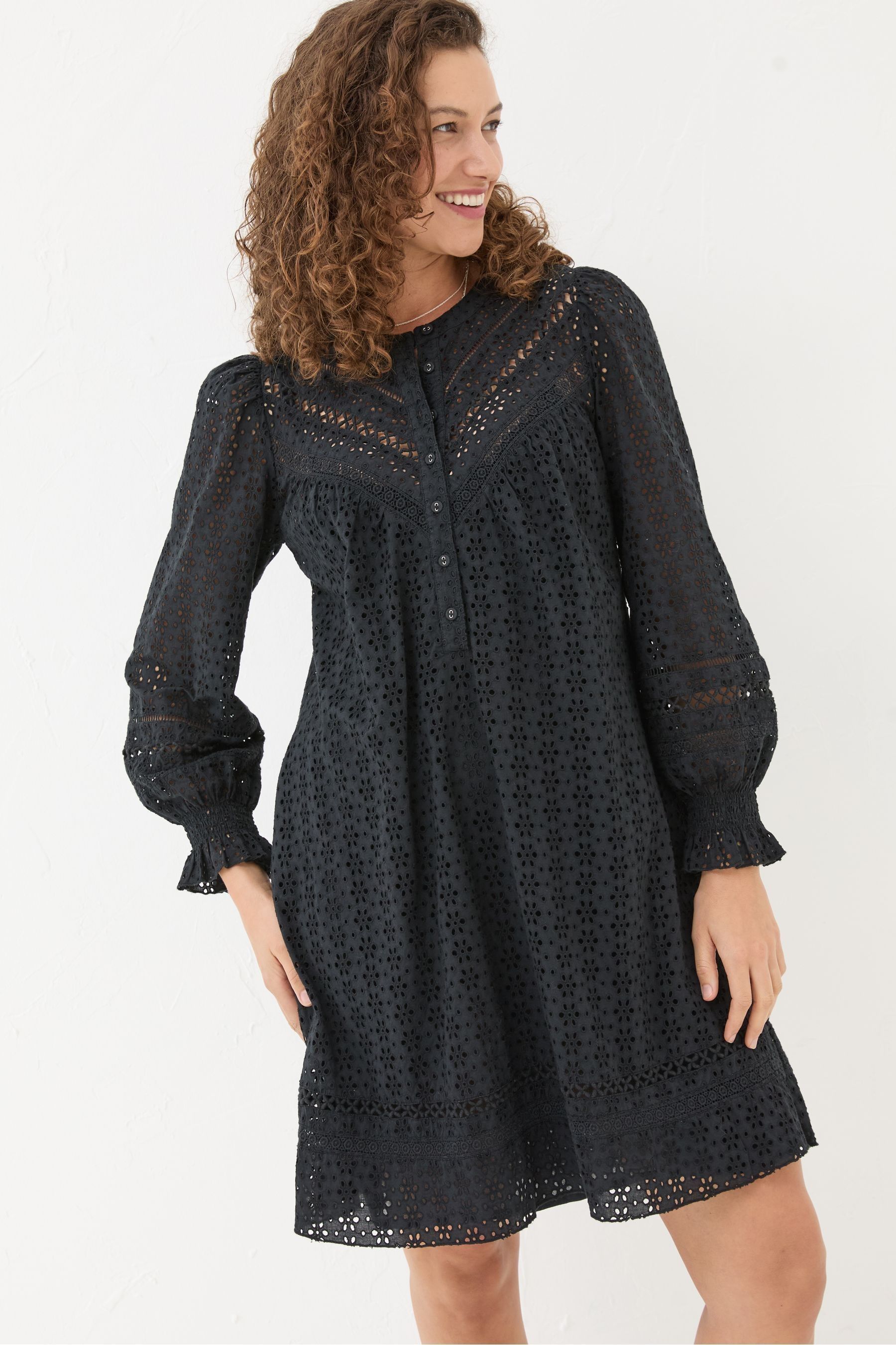 FatFace Black 100 Cotton Brody Detail Dress